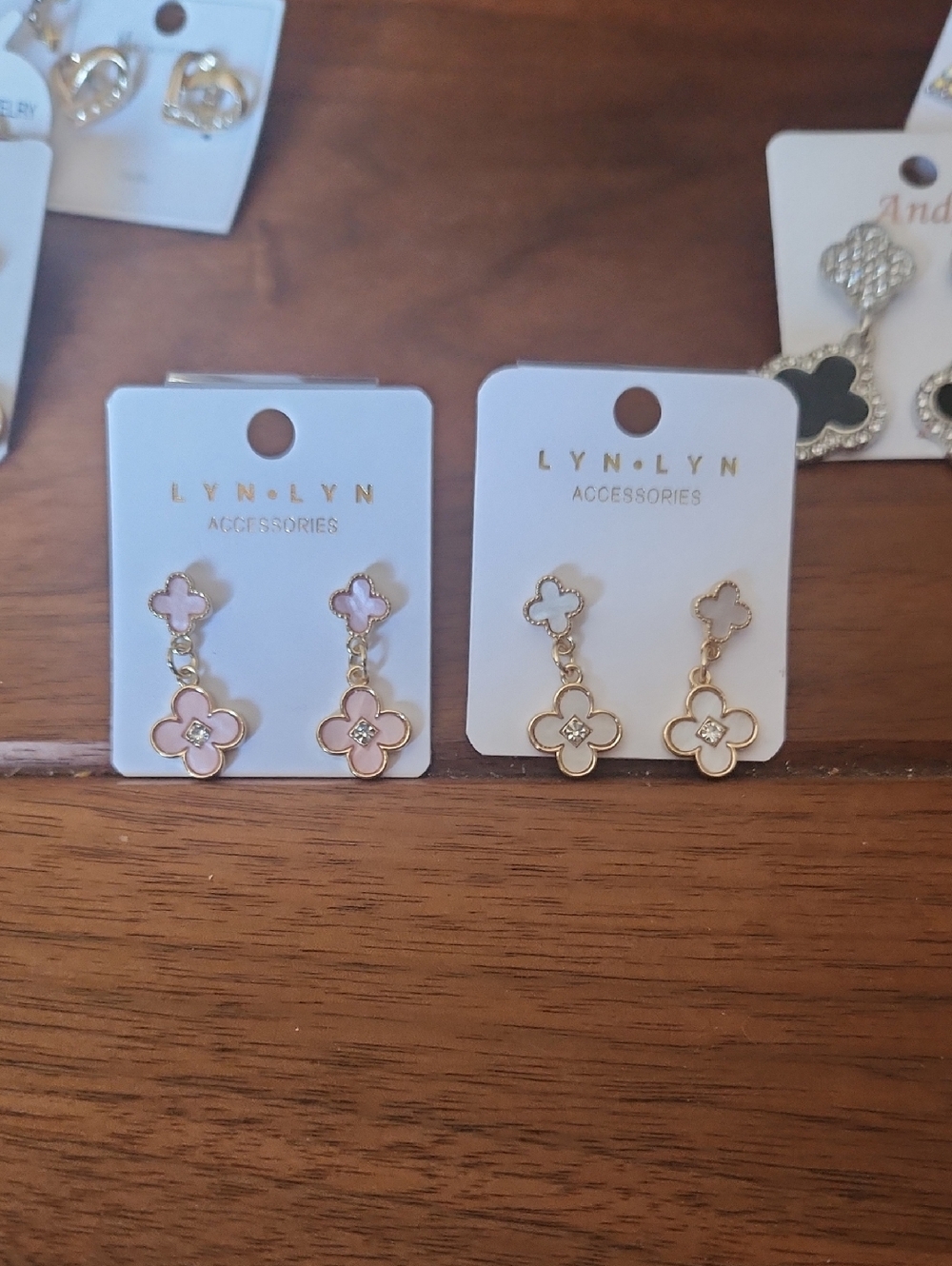 Pink Clover Drop Earrings in Gold-Tone